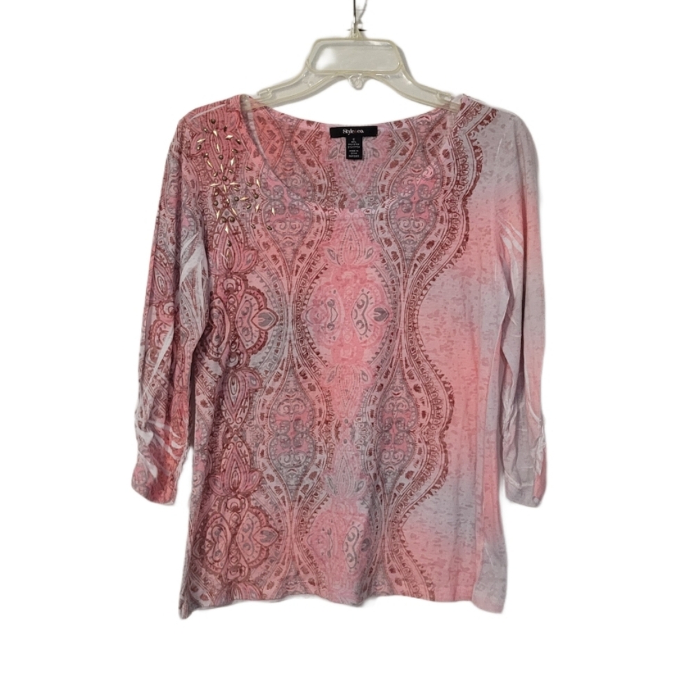 NWOT  Style & Co  Women's Size Small  3/4 Sleeve Embellished Top Multicolor